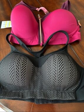 C9 by Champion Hot Pink Zipper-Front Bra + Black Patterned Longline Bra
